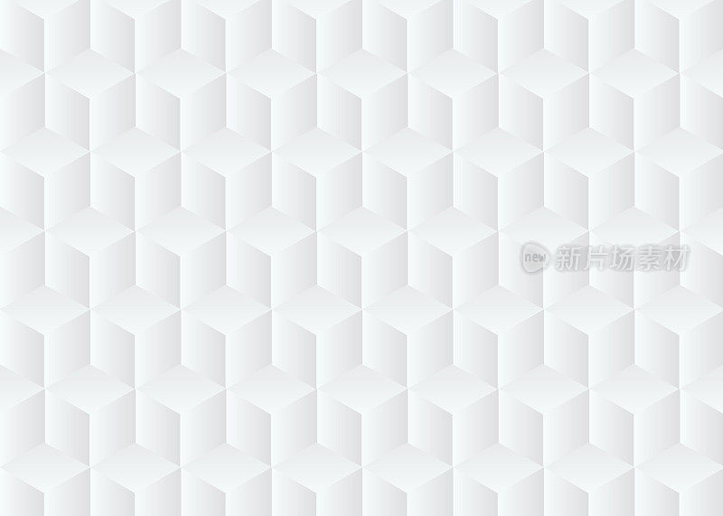 White seamless geometric 3d cubes. Abstract vector background